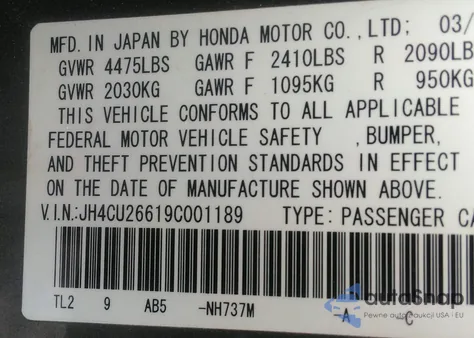 2009 Acura Tsx from USA, damaged, VIN JH4CU26619C001189